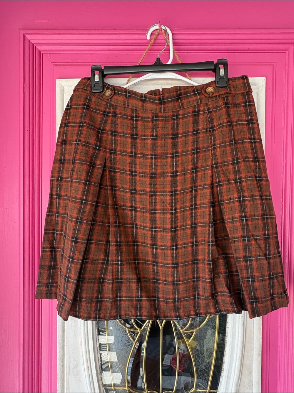 White Stag Rust and Brown Plaid Pleated Mini Skirt